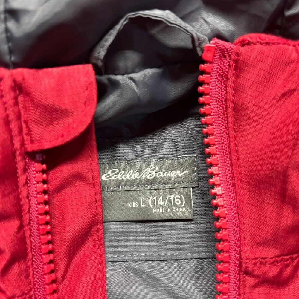 Eddie Bauer Jacket‎ Boys L 14/16 Windbreaker Full Zip Hooded Youth Kids Red Gray